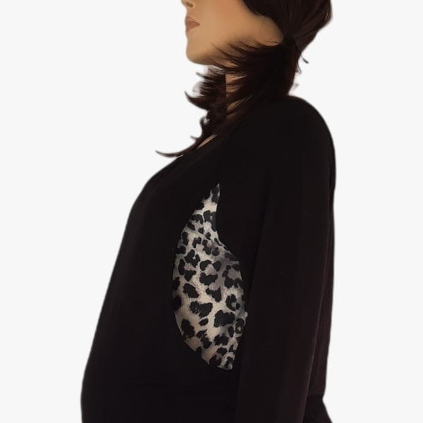 Γυναικεία μπλούζα εγκυμοσύνης - θηλασμού δίχρωμη λεοπάρ - μακρυμάνικες - 3