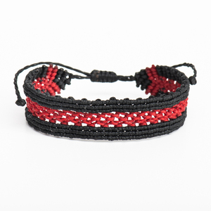 Unisex κόκκινο και μαύρο βραχιόλι μακραμε - Unisex red and black macrame bracelet - ύφασμα, μακραμέ, boho, χεριού, αυξομειούμενα