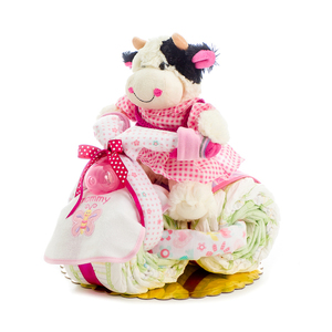 Ροζ diaper cake τρίκυκλο, σετ δώρου - κορίτσι, σετ δώρου, δώρο γέννησης, diaper cake - 2