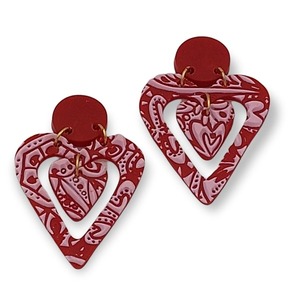 "Be my Valentine" σκουλαρίκια καρδιές κόκκινο από πολυμερικό πηλό ατσάλι-μήκος 4,5 εκ - πηλός, μακριά, ατσάλι, κρεμαστά, μεγάλα