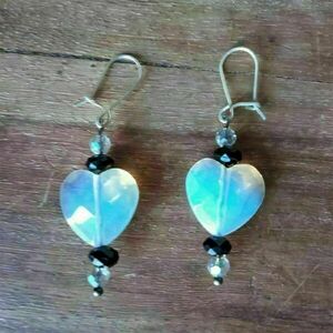 Σκουλαρίκια με καρδιές από φεγγαρόπετρα - ασήμι, ημιπολύτιμες πέτρες, φεγγαρόπετρα, καρδιά, κρεμαστά - 2