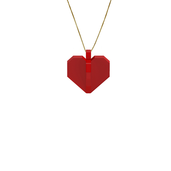 Δώρο Αγίου Βαλεντίνου, μακρύ κόκκινο κολιέ pixel heart από plexiglass - μήκος 70 cm - ασήμι, καρδιά, μακριά, plexi glass, κοσμήματα