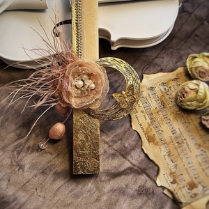 Αρωματική ρομαντική λαμπαδα με φύλλα χρυσού και χειροποίητο λουλούδι - λαμπάδες, πασχαλινά αυγά διακοσμητικά, για ενήλικες, πασχαλινά δώρα - 2