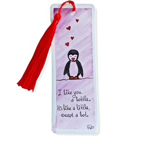 Ζωγραφιστός χάρτινος σελιδοδείκτης πιγκουίνος - ζωγραφισμένα στο χέρι, σελιδοδείκτες, δώρα αγίου βαλεντίνου