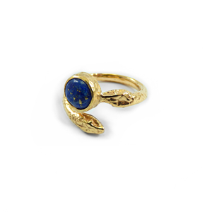 " Όφις - lapis " - Χειροποίητο δαχτυλίδι, επίχρυσο 18Κ, με ημιπολύτιμο λίθο Lapis Lazuli και ένα φίδι! - ημιπολύτιμες πέτρες, ορείχαλκος, αυξομειούμενα