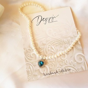 Μαργαριταρένιο κολιέ με καρδιά blue - ασήμι, μαργαριτάρι, ατσάλι, κοσμήματα - 2