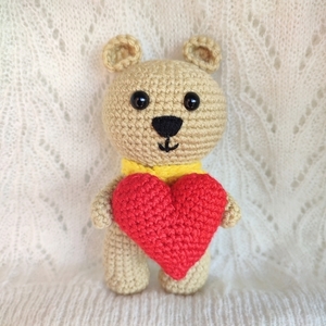 Πλεχτό αρκουδάκι με καρδούλα - μπεζ - λούτρινα, αρκουδάκι, δώρα αγίου βαλεντίνου