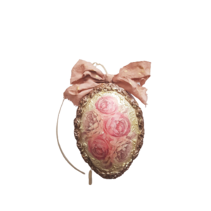 ΠΑΣΧΑΛΙΝΟ ΔΙΑΚΟΣΜΗΤΙΚΟ ΑΥΓΟ με ντεκουπαζ και ανάγλυφα στοιχεία πηλού σε ροζ χρυσο 15Χ10cm - διακοσμητικά, δώρο για νονό, ιδεά για δώρο, πασχαλινά αυγά διακοσμητικά, πασχαλινά δώρα