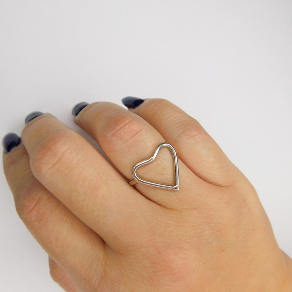 Χειροποίητο δαχτυλίδι καρδιά, ασήμι 925 - ασήμι, ασήμι 925, καρδιά, γεωμετρικά σχέδια, κοσμήματα - 2