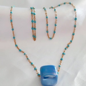 Αλυσίδα ατσάλινη με σμάλτο μπλε. Φανταστική ! - επιχρυσωμένα, ατσάλι, layering, seed beads, μπλε χάντρα