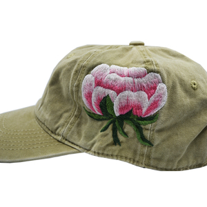 Καπέλο jockey με κεντημένα πατουσάκια και λουλούδια σε μοναδική απόχρωση! - ύφασμα, βαμβάκι, κεντητά, χειροποίητα - 2