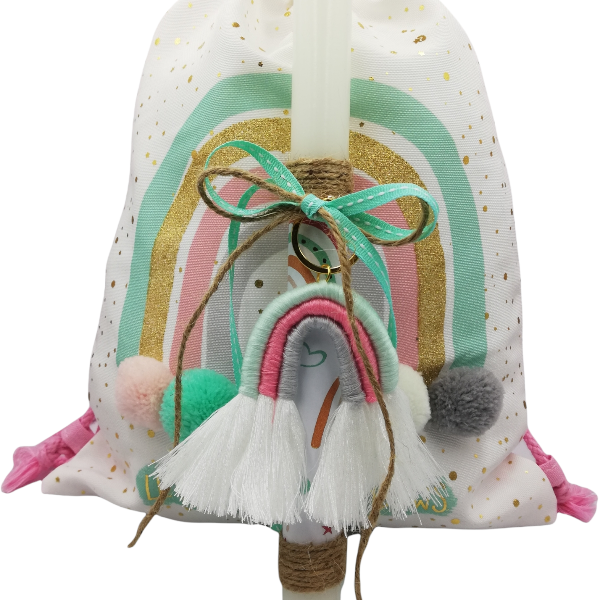 Λαμπάδα ουράνιο τόξο με ασορτί τσαντούλα πλάτης - κορίτσι, λαμπάδες, ουράνιο τόξο, σετ, για παιδιά