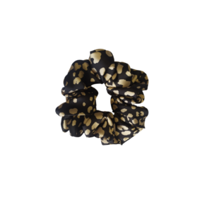 Μαύρο scrunchie με λεοπάρ ντεσεν XL - ύφασμα, σατέν, για τα μαλλιά, λαστιχάκια μαλλιών