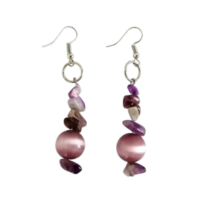 "Lilac" - Κρεμαστά σκουλαρίκια με ημιπολύτιμες πέτρες - ημιπολύτιμες πέτρες, γυαλί, αμέθυστος, χάντρες, κρεμαστά