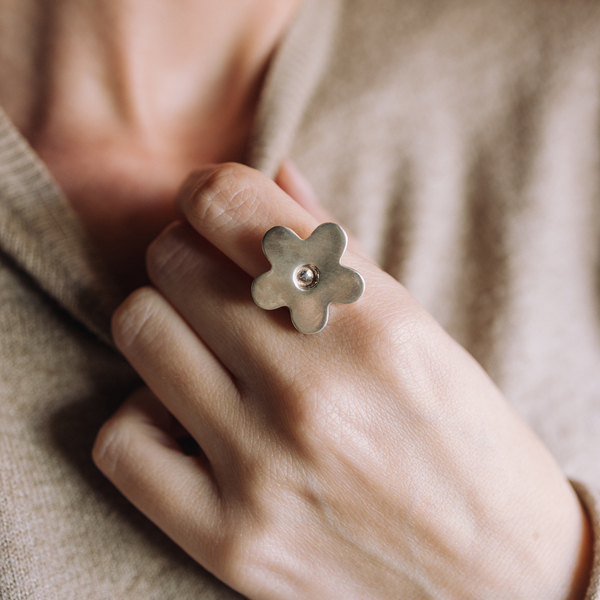 "Daisy" Ασημένιο δαχτυλίδι σε σχήμα μαργαρίτας - ασήμι 925, λουλούδι, boho, αυξομειούμενα - 2