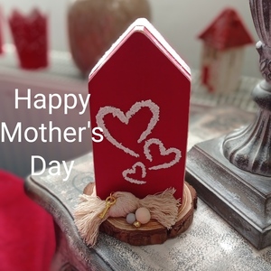 Επιτραπέζιο διακοσμητικό για τη γιορτή της μητέρας ξύλινο σπιτάκι κόκκινο με ανάγλυφες καρδιές 15×8×5εκ. - ξύλο, σπίτι, μαμά, διακοσμητικά, γιορτή της μητέρας - 5