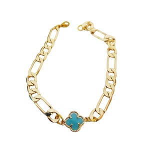 Flower clover chain bracelet - αλυσίδες, επιχρυσωμένα, ορείχαλκος, λουλούδι, σταθερά