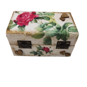 ξύλινο κουτί vintage-με τριαντάφυλλα και χρυσή πατίνα - 9 εκ Χ 5,50 εκ Χ 4,50(Υ) εκ - ντεκουπάζ, τριαντάφυλλο, δώρα γάμου, δώρα αγίου βαλεντίνου - 4