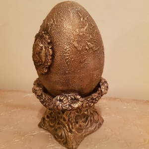 Πασχαλινό αυγό με διακοσμητικά στοιχεία πηλού και μικτές τεχνικές 19χ10εκ. - διακοσμητικά, δώρο για νονό, ιδεά για δώρο, πασχαλινά αυγά διακοσμητικά, πασχαλινά δώρα - 3