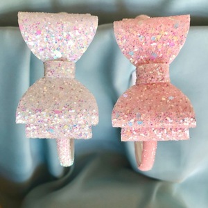 Στέκα Glitter Girl - με glitter φιόγκο λευκό & ροζ - κορίτσι, γκλίτερ, στέκες μαλλιών παιδικές, αξεσουάρ μαλλιών, headbands - 2