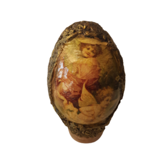 Πασχαλινό αυγό διακοσμητικό Vintage με ντεκουπαζ, βάση και ανάγλυφα στοιχεία πηλού 20χ12εκ. - διακοσμητικά, δώρο για νονό, ιδεά για δώρο, πασχαλινά αυγά διακοσμητικά, πασχαλινά δώρα
