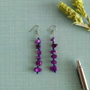 "Lilac Joy" - Κρεμαστά σκουλαρίκια με ημιπολύτιμες πέτρες - ημιπολύτιμες πέτρες, χάντρες, μακριά, κρεμαστά, γάντζος - 2