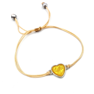 Βραχιόλι καρδιά ασημί χρώμα, υγρό γυαλί σε χρυσό μεταλλικό χρώμα. - γυαλί, charms, καρδιά, χεριού, αυξομειούμενα - 2
