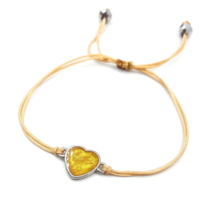 Βραχιόλι καρδιά ασημί χρώμα, υγρό γυαλί σε χρυσό μεταλλικό χρώμα. - γυαλί, charms, καρδιά, χεριού, αυξομειούμενα - 3