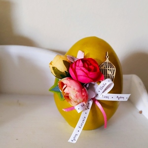 Πασχαλινό χρυσό διακοσμητικό αυγό 10cm - λουλούδια, κεραμικό, διακοσμητικά, πασχαλινά αυγά διακοσμητικά, πασχαλινά δώρα - 2