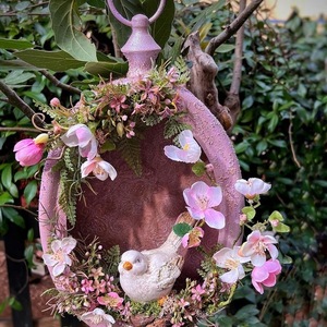 Διακοσμητικό τοίχου με πουλάκι και λουλούδια - στεφάνια, πασχαλινά αυγά διακοσμητικά, πασχαλινή διακόσμηση, πασχαλινά δώρα - 2