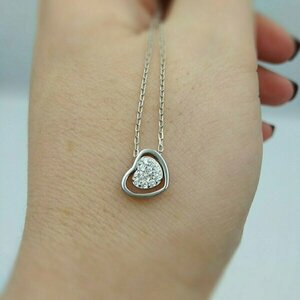 Κολιέ με αλυσίδα και μοτίφ με δύο καρδιές από ασήμι 925° και πέτρες ζιργκόν - Μήκος 45 εκ. - charms, ασήμι 925, καρδιά, κοντά, επιπλατινωμένα - 3