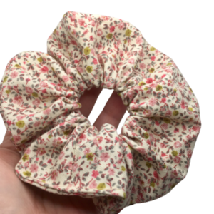 Υφασμάτινο λαστιχάκι scrunchie with colorful flowers - ύφασμα, κορίτσι, φλοράλ, για τα μαλλιά, λαστιχάκια μαλλιών - 3