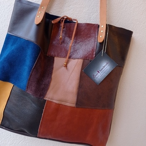 Δερμάτινη τσάντα shopper patchwork - δέρμα, ώμου, μεγάλες, all day, tote - 3