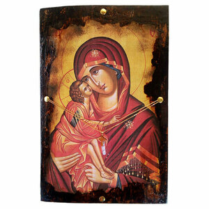 Παναγία Γλυκοφιλούσα Εικόνα Σε Ξύλο Με Χρυσό Σταυρό 22x33cm - πίνακες & κάδρα, πίνακες ζωγραφικής, εικόνες αγίων