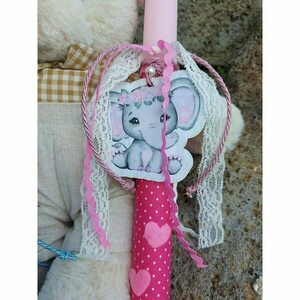 Λαμπάδα ελεφαντάκι για κορίτσι στρογγυλό ροζ κερί 30εκ αρωματισμένη - κορίτσι, λαμπάδες, για παιδιά, ζωάκια - 2