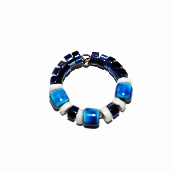 Δαχτυλίδι αυξομειούμενο, ροδέλλες λευκό και μπλε φίλντισι, γυάλινες-χάντρες - γυαλί, φίλντισι, βεράκια, αυξομειούμενα