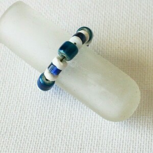 Δαχτυλίδι αυξομειούμενο, ροδέλλες λευκό και μπλε φίλντισι, γυάλινες-χάντρες - γυαλί, φίλντισι, βεράκια, αυξομειούμενα - 2
