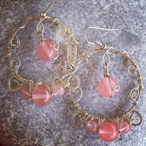 Σκουλαρίκια με ροζ τουρμαλινη - ημιπολύτιμες πέτρες, αλπακάς, κρεμαστά, μεγάλα, γάντζος - 3