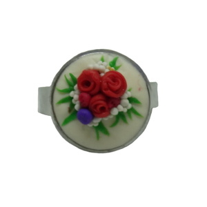 Ανοιχτό ατσάλινο δαχτυλίδι με τριαντάφυλλα από πολυμερικό πηλό - λουλούδι, ατσάλι, μεγάλα, επιροδιωμένα, αυξομειούμενα