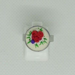 Ανοιχτό ατσάλινο δαχτυλίδι με τριαντάφυλλα από πολυμερικό πηλό - λουλούδι, ατσάλι, μεγάλα, επιροδιωμένα, αυξομειούμενα - 3