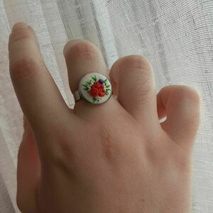 Ανοιχτό ατσάλινο δαχτυλίδι με τριαντάφυλλα από πολυμερικό πηλό - λουλούδι, ατσάλι, μεγάλα, επιροδιωμένα, αυξομειούμενα - 4