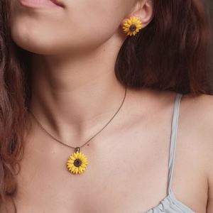 Sunflowers | Ηλιοτρόπια Καρφωτά Σκουλαρίκια (Πολυμερικός Πηλός, Ατσάλι) - πηλός, λουλούδι, καρφωτά, ατσάλι, boho, καρφάκι, φθηνά - 4