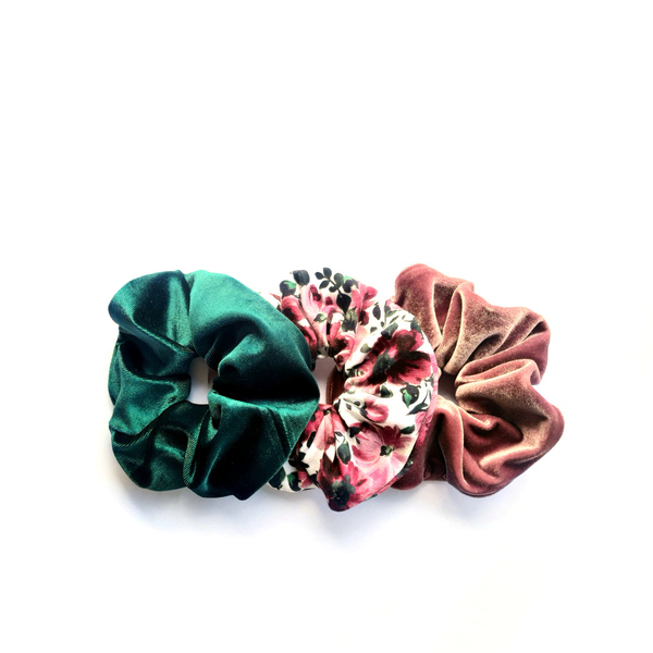 "Roses" scrunchies set (3 τεμάχια) - ύφασμα, λαστιχάκια μαλλιών