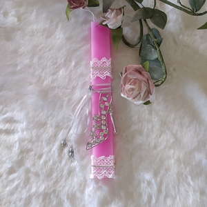 Αρωματική πλακέ λαμπάδα ροζ (30cm) "Hanging shoe" - κορίτσι, λαμπάδες, για ενήλικες, για εφήβους - 2