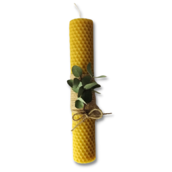 Πασχαλινή Φυτική Λαμπάδα Κηρήθρας Στρογγυλή - Αποξηραμένος Ευκάλυπτος - κορίτσι, λουλούδια, λαμπάδες, για ενήλικες, για εφήβους