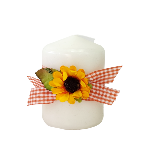 Κερί διακοσμητικό λευκό με ηλίανθο Ύψος 8cm - ήλιος, χειροποίητα, ρεσώ & κηροπήγια, κερί