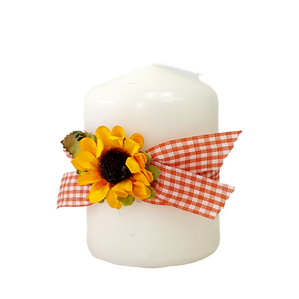 Κερί διακοσμητικό λευκό με ηλίανθο Ύψος 8cm - ήλιος, χειροποίητα, ρεσώ & κηροπήγια, κερί - 2