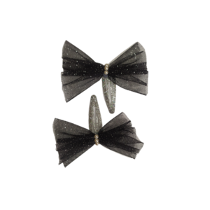 Ασημί hair clips με μαύρο τουλινο φιόγκο και πέρλες - ύφασμα, γκλίτερ, με πέρλες, hair clips
