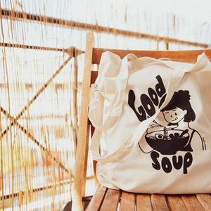 "Good Soup" handprinted organic tote bag - ύφασμα, ώμου, all day, tote, πάνινες τσάντες