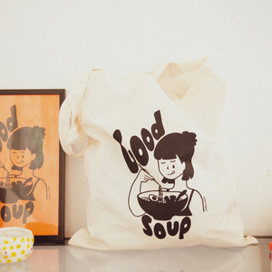 "Good Soup" handprinted organic tote bag - ύφασμα, ώμου, all day, tote, πάνινες τσάντες - 2